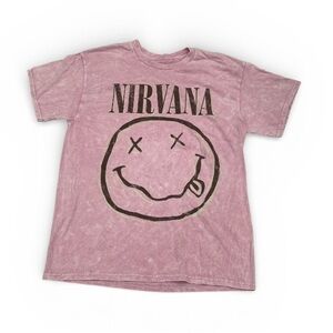 NIRVANA Pink Acid Wash Short Sleeve Tee with Smiley Logo